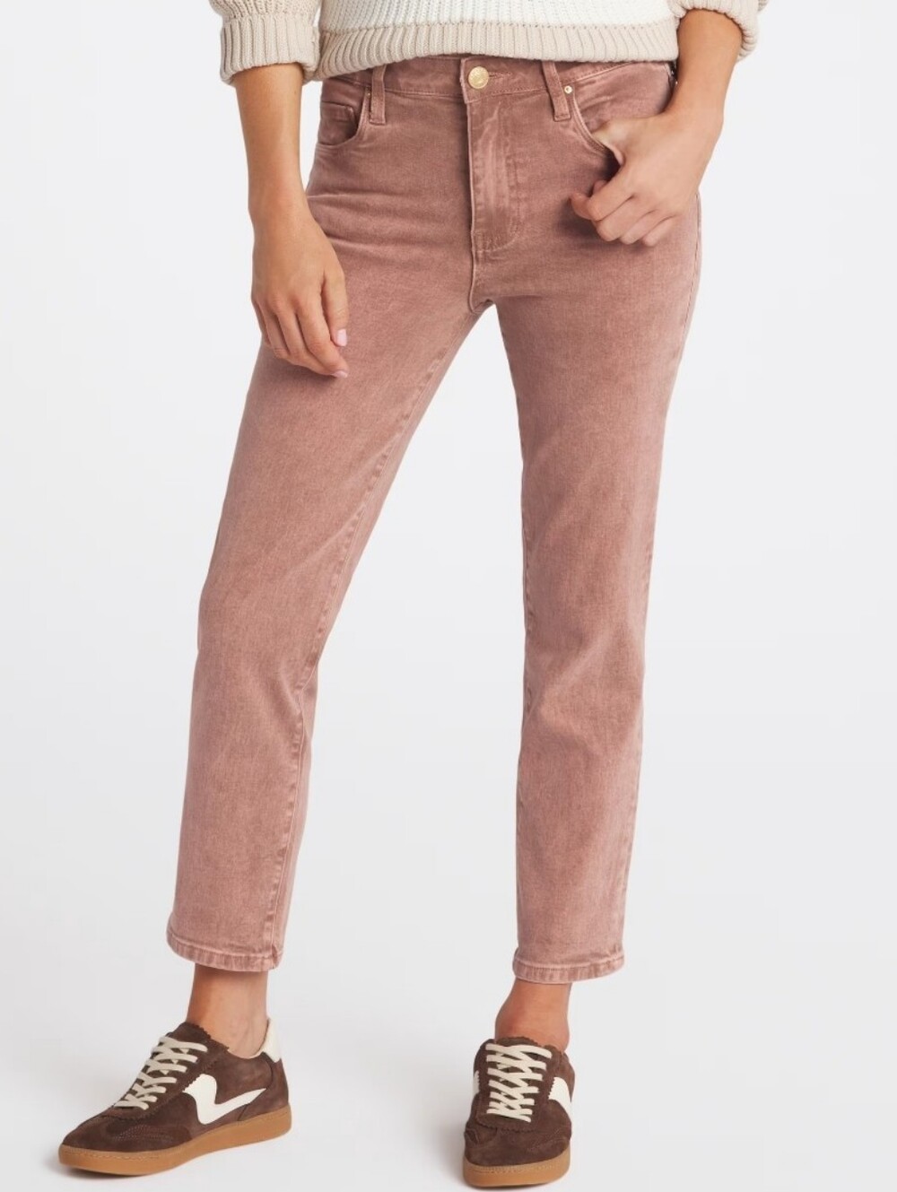 Kut From The Cloth Reese High-Rise Ankle Straight Jeans in Brown, Size 10